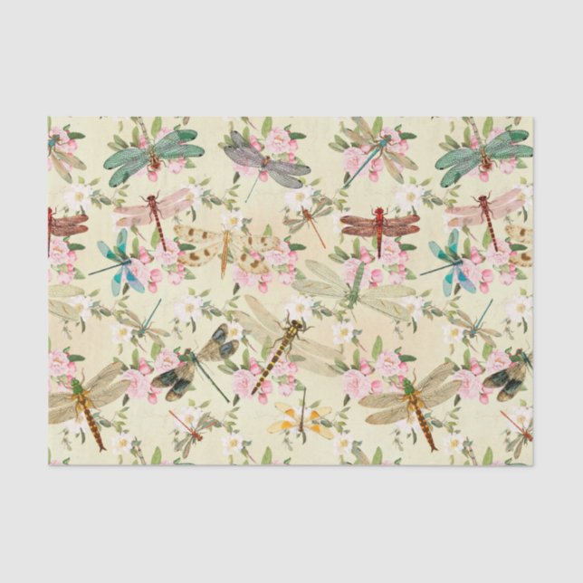 Flowers and Dragonflies Tissue Paper (Front)