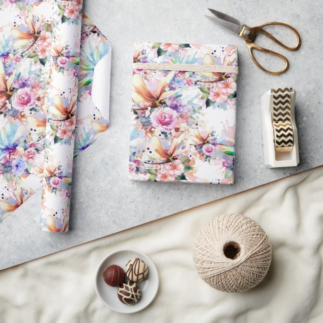 Flowers and Dragonflies Wrapping Paper (Crafts)