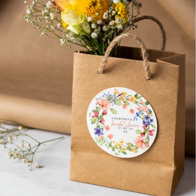 Flowers and Dragonflies Wreath  Bridal Shower Square Sticker (Creator Uploaded)