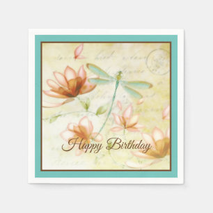 Flowers and dragonfly customisable napkin