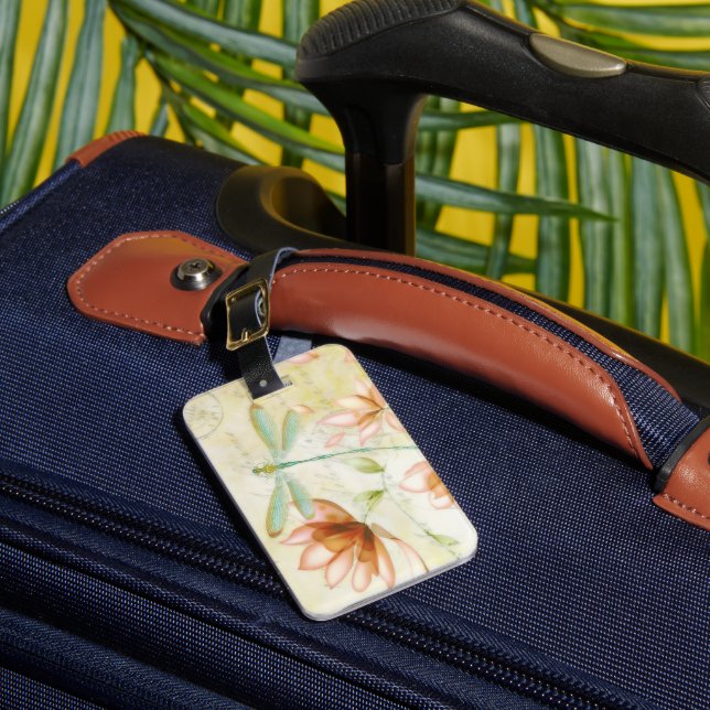 Flowers and dragonfly luggage tag (Front Insitu 1)