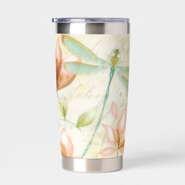 Flowers and dragonfly personalised insulated tumbler (Right)