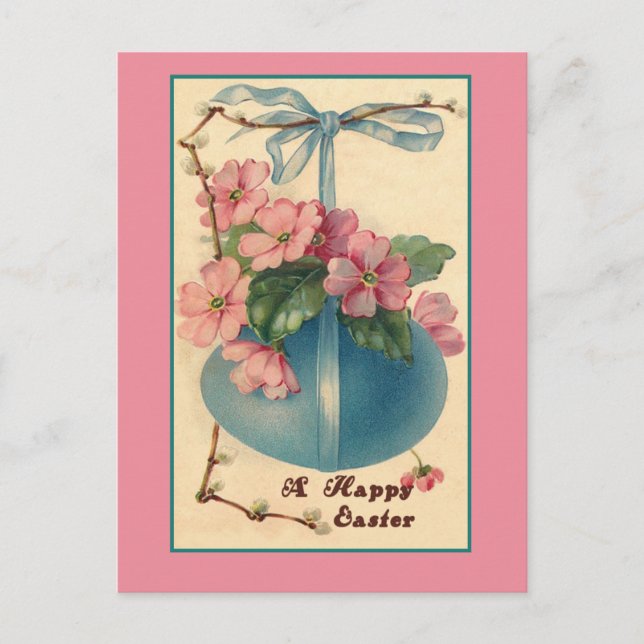 Flowers and Easter Egg Vintage Easter Cards (Front)