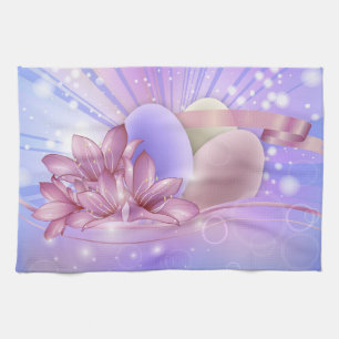 Flowers and Easter eggs Tea Towel