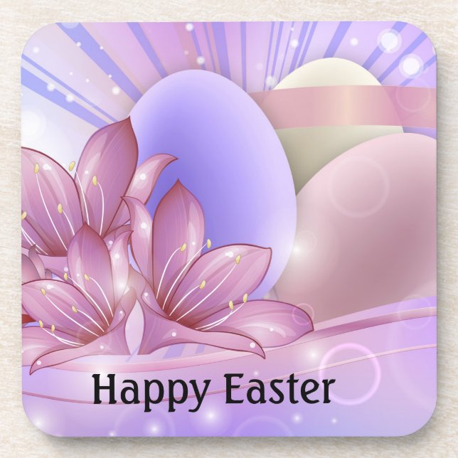 Flowers and eggs on a colourful pastel background coaster (Front)