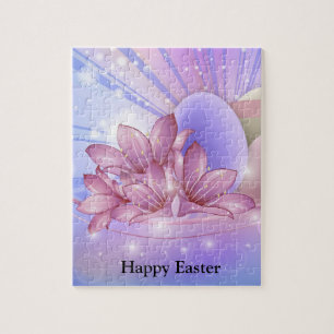 Flowers and eggs on a colourful pastel background jigsaw puzzle