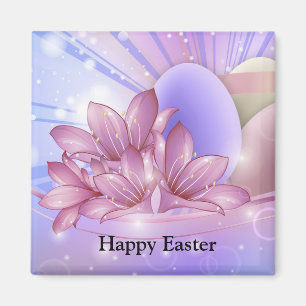 Flowers and eggs on a colourful pastel background magnet