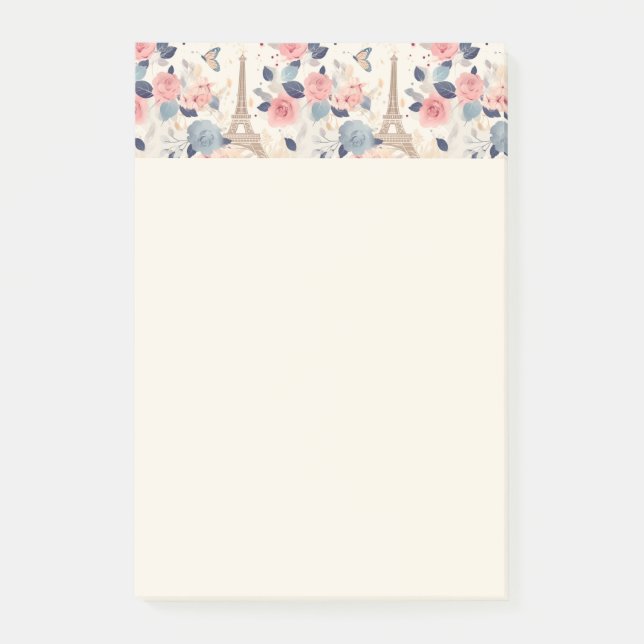 Flowers and Eiffel Tower Paris Travel Pattern Post-it Notes (Front)