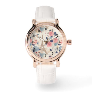 Flowers and Eiffel Tower Paris Travel Pattern Watch