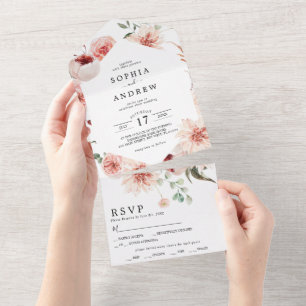 Flowers and Eucalyptus Leaves Wedding All In One Invitation