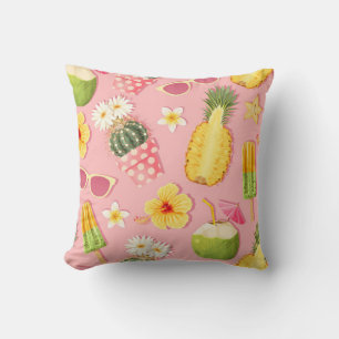 Flowers and exotic fruits vintage seamless pattern cushion