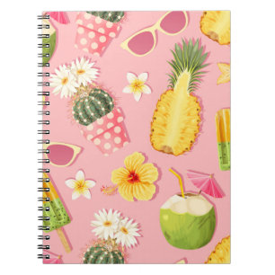 Flowers and exotic fruits vintage seamless pattern notebook