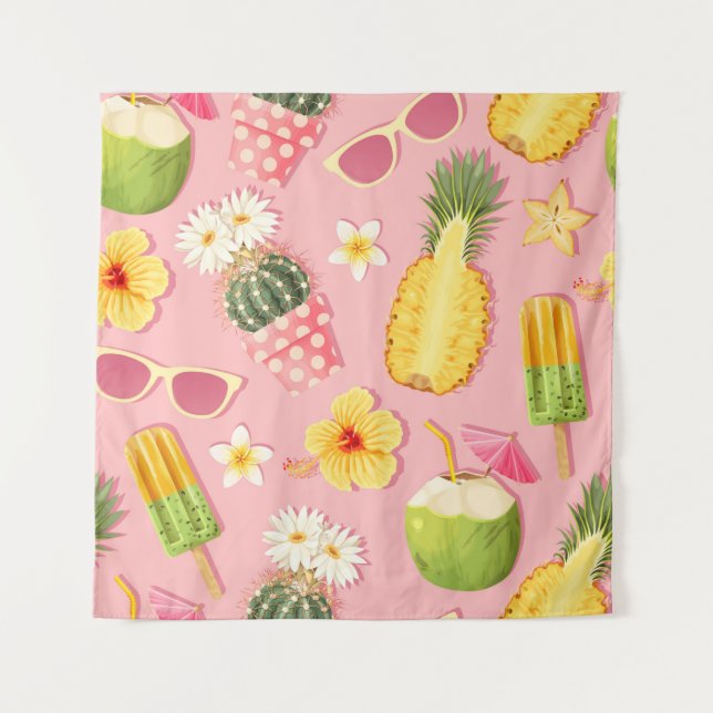 Flowers and exotic fruits vintage seamless pattern tapestry (Front)