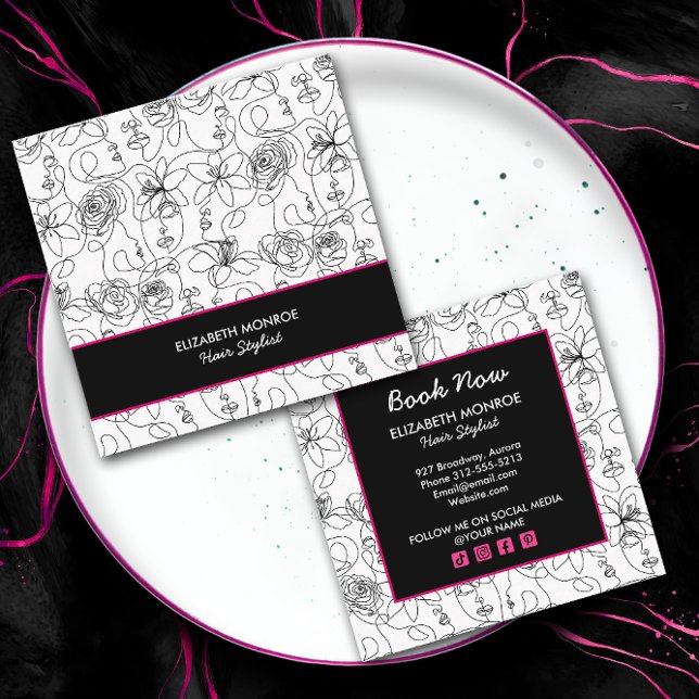 Flowers and Faces Hair Stylist Makeup Square Business Card (Creator Uploaded)