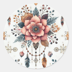 Flowers and Feathers Classic Round Sticker