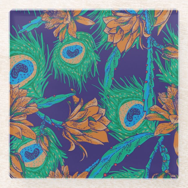 Flowers And Feathers Glass Coaster (Front)