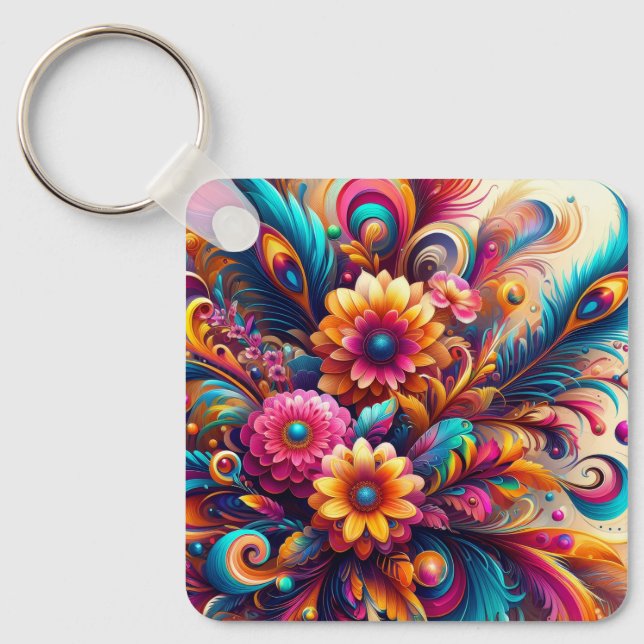 Flowers and Feathers Key Ring (Front)