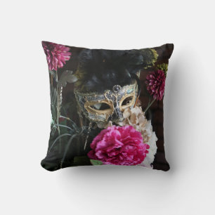Flowers and Feathers Mardi Gras Mask  Cushion