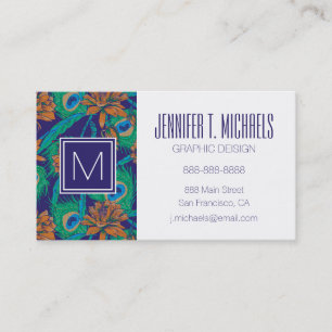 Flowers And Feathers   Monogram Business Card