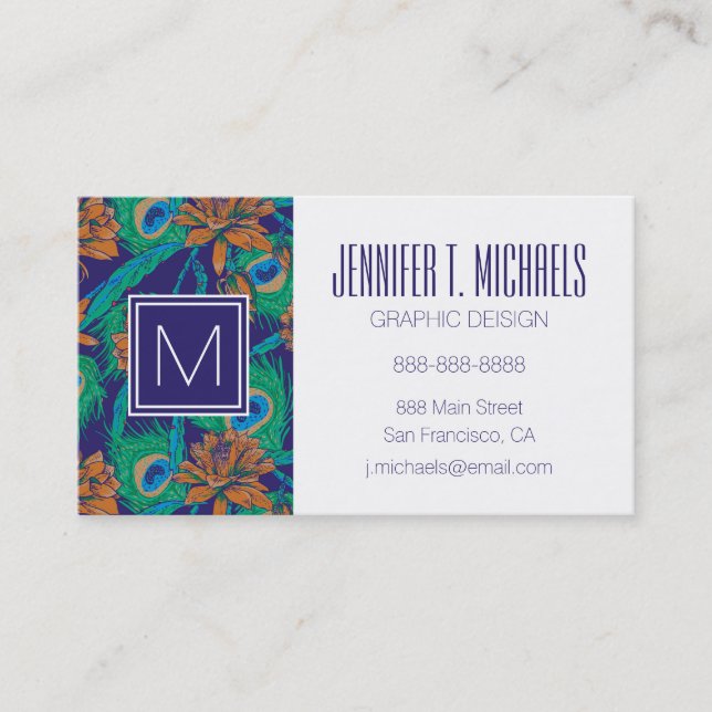 Flowers And Feathers | Monogram Business Card (Front)