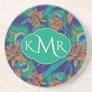 Flowers And Feathers   Monogram Coaster