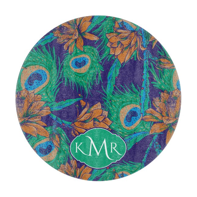 Flowers And Feathers | Monogram Cutting Board (Front)