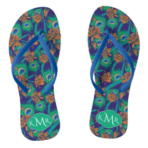 Flowers And Feathers   Monogram Flip Flops