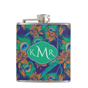 Flowers And Feathers Monogram Hip Flask