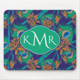 Flowers And Feathers Monogram Mouse Mat