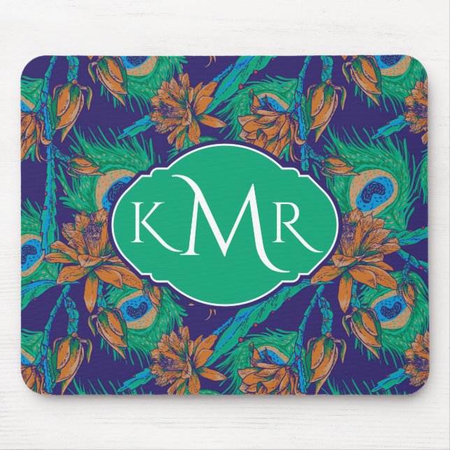Flowers And Feathers | Monogram Mouse Mat (Front)