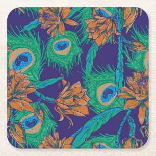 Flowers And Feathers Square Paper Coaster