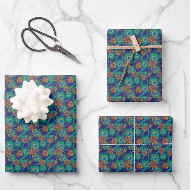 Flowers And Feathers Wrapping Paper Sheet (Front)