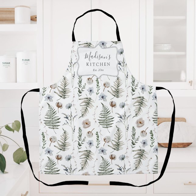 Flowers and Fern Leaves Forest Floral Botanical Apron (In situ)