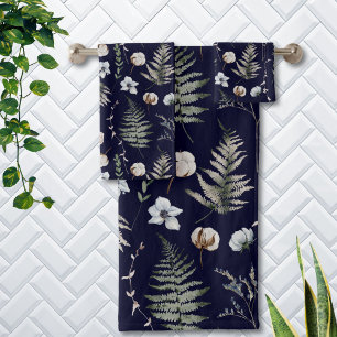 Flowers and Fern Leaves Forest Floral Botanical Bath Towel Set