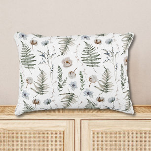Flowers and Fern Leaves Forest Floral Botanical Decorative Cushion