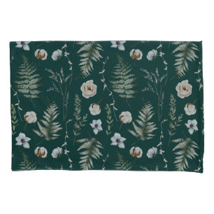Flowers and Fern Leaves Forest Floral Botanical Pillowcase
