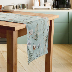 Flowers and Fern Leaves Forest Floral Botanical Short Table Runner