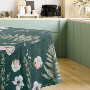 Flowers and Fern Leaves Forest Floral Botanical Tablecloth