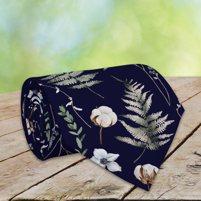 Flowers and Fern Leaves Forest Floral Botanical Tie (In situ)