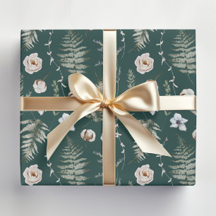 Flowers and Fern Leaves Forest Floral Botanical Wrapping Paper