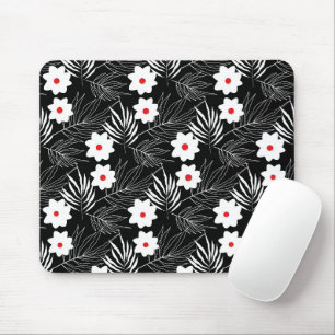 Flowers and Ferns on Black Mouse Mat