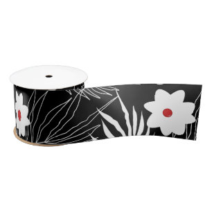 Flowers and Ferns on Black Satin Ribbon