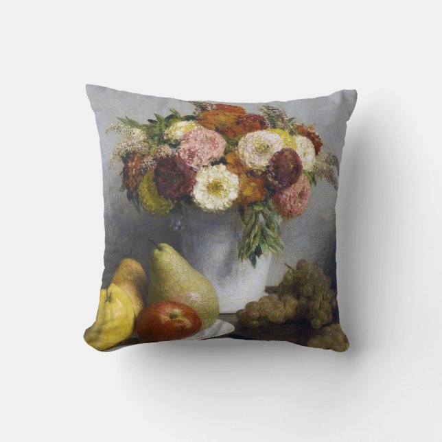Flowers and Fruit, Henri Fantin-Latour Cushion (Front)