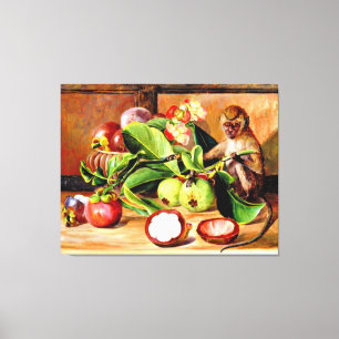 Flowers and fruit of Mangosteen; Singapore Monkey Canvas Print