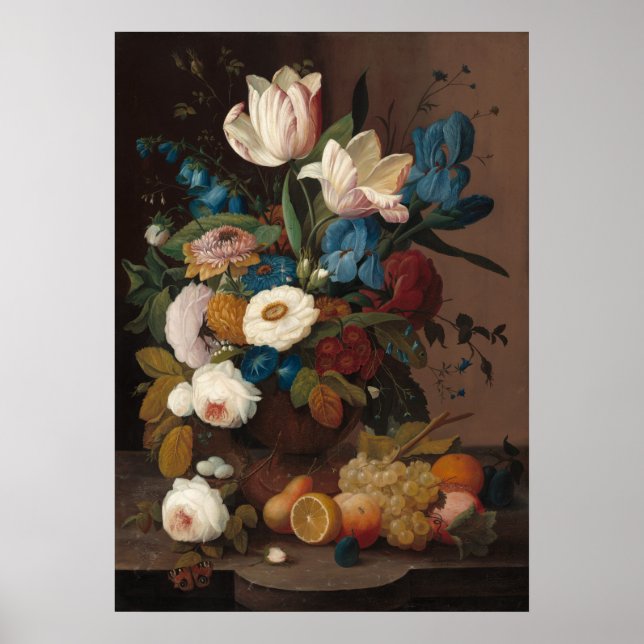 Flowers and Fruit - Severin Roesen Fine Art Poster (Front)