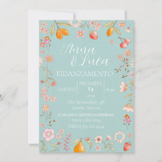 Flowers and Fruit Turquoise Invitation