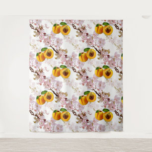 Flowers and fruits of apricot. tapestry