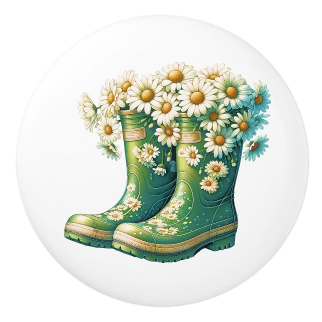 Flowers and Garden Boots Ceramic Knob (Front)