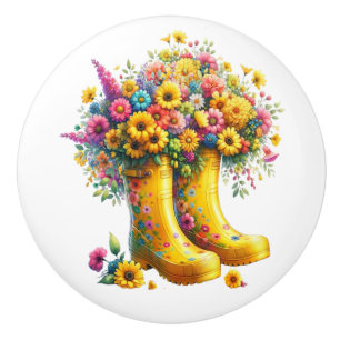 Flowers and Garden Boots Ceramic Knob