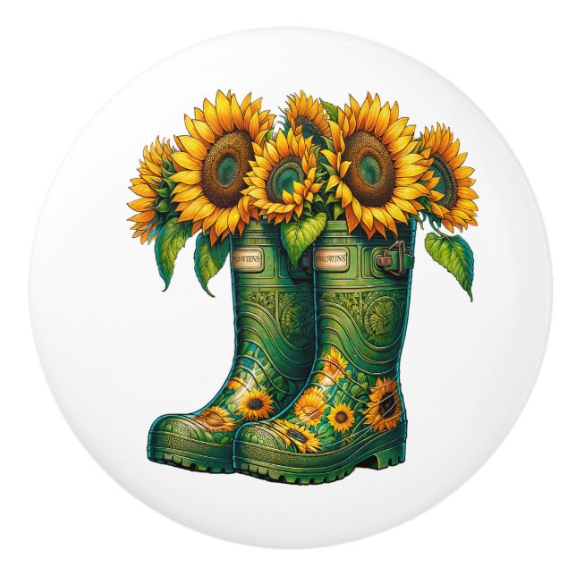 Flowers and Garden Boots Ceramic Knob (Front)